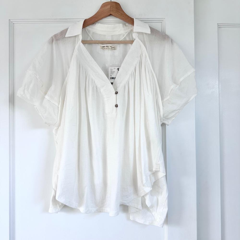Free People We The Free Wildflower Top Optic White Cotton Ramie Blouse XS NEW